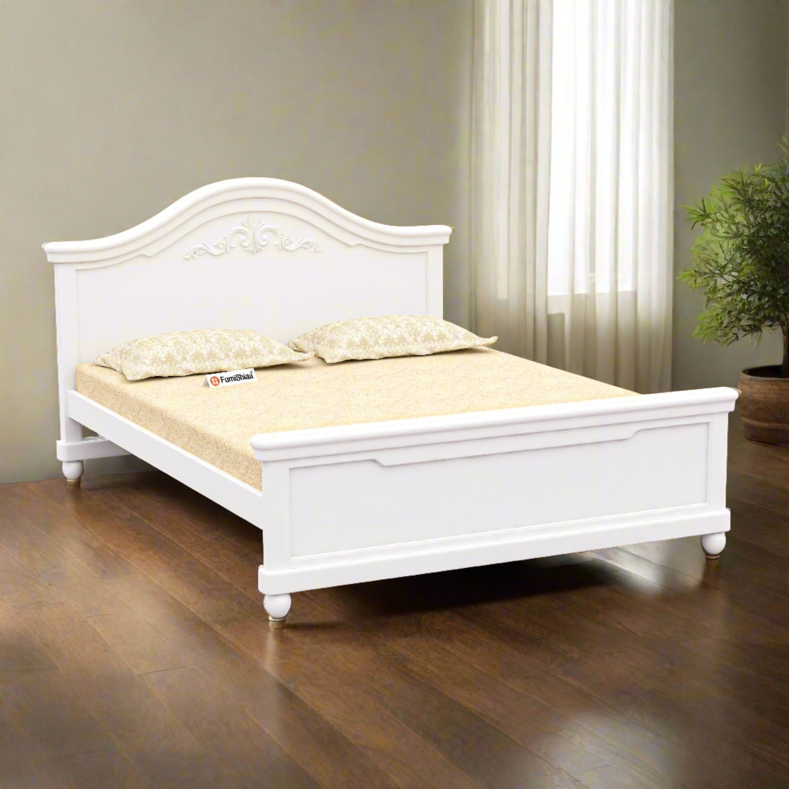 WoodCraft Simple Carving Wooden Bed - Furnishiaa -  -